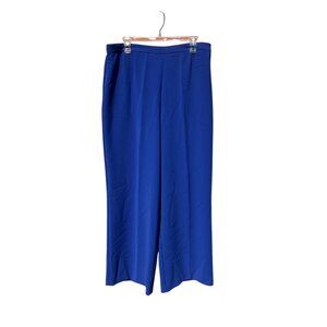 St. John Women Royal Cobalt Blue Elastic Waist Wide-Leg Pants Side High Waist 14